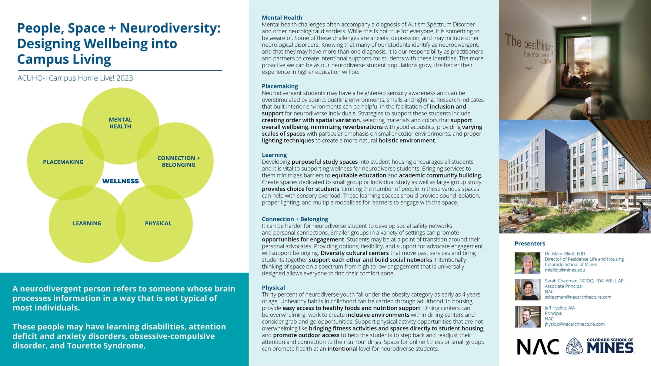 Resource guide for the NAC ACUHO-I presentation “People, Space + Neurodiversity: Designing Wellbeing into Campus Living.”