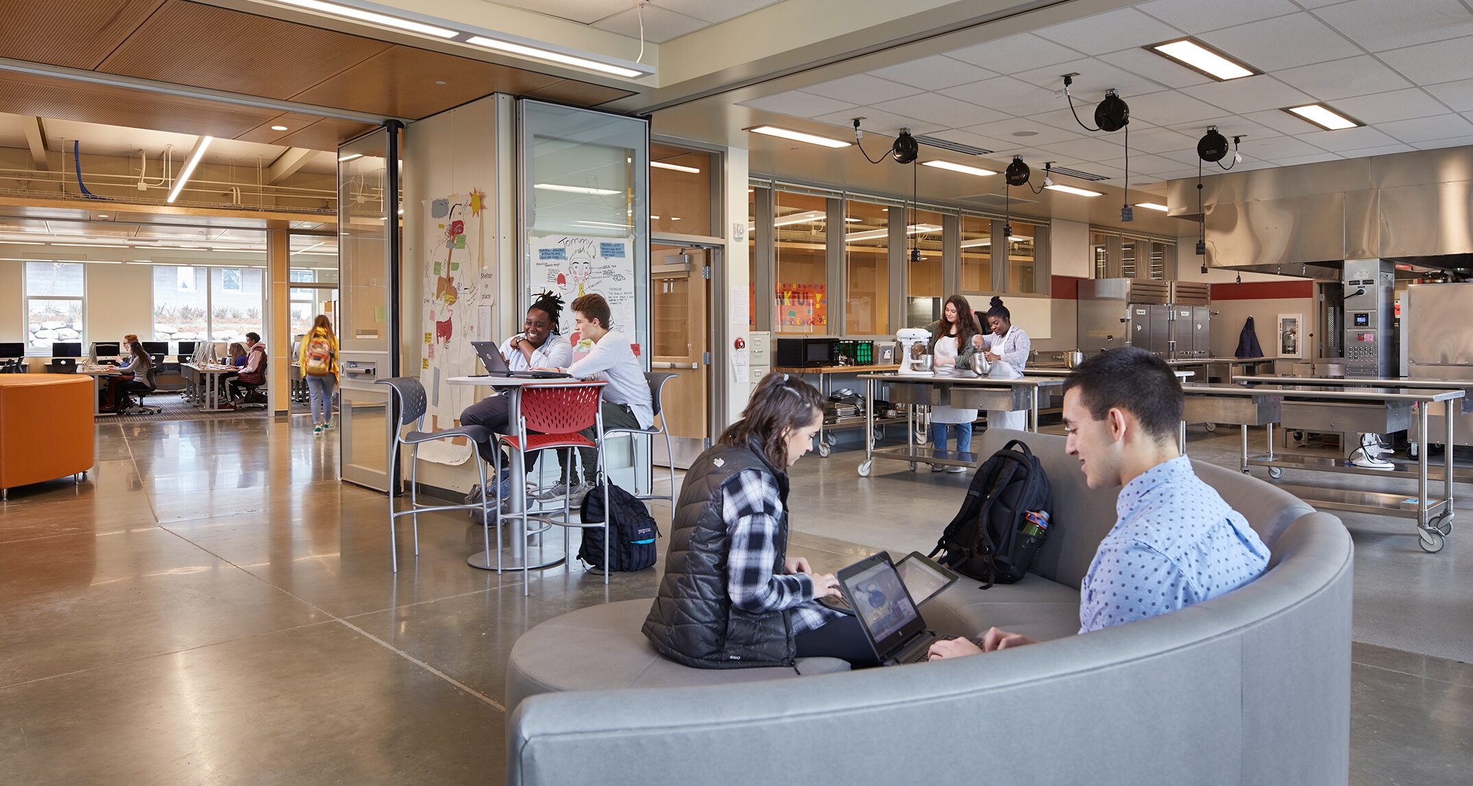 Wilson High School, Flexible CTE space connects to Shared Learning Zone, Tacoma, Washington — NAC Architecture