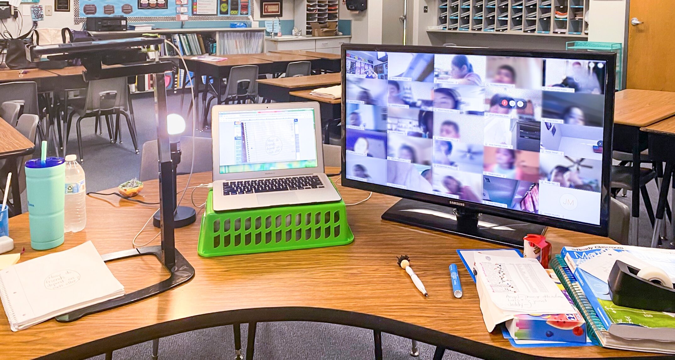 Christy
can view her young learners on large monitors.