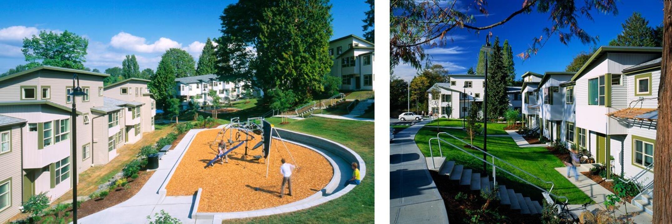 Inner courtyards, abundant green spaces, and a network of bike and pedestrian paths create a family-oriented parklike setting at the University of Washington’s Radford Court Apartments, a 400-unit faculty and graduate family housing community. Radford Court was designed by an NAC employee while at a previous firm.